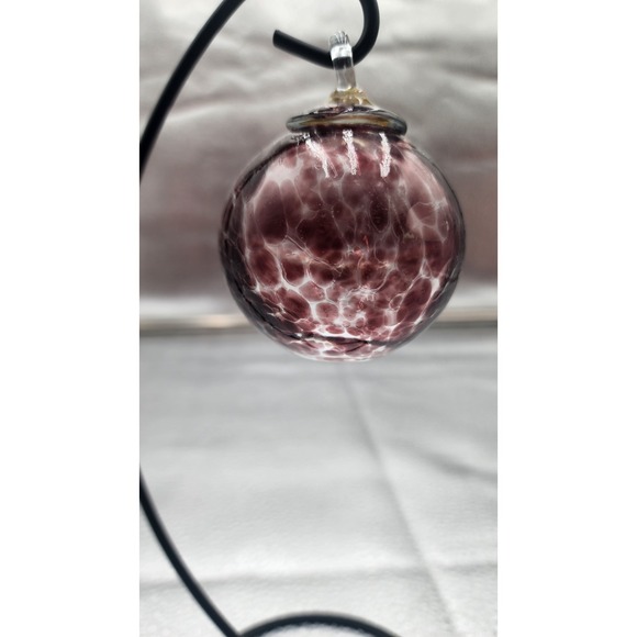 Mauve Spotted Hand Blown Art Glass Orb Christmas Ornament Gazing Ball vtg PBarn? - Picture 5 of 13